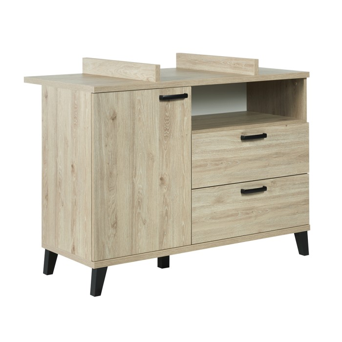 Habitación bebé o niño DANAÉ, cama 60x120 convertible en 90x200, armario, cómoda con cambiador y mesita de noche