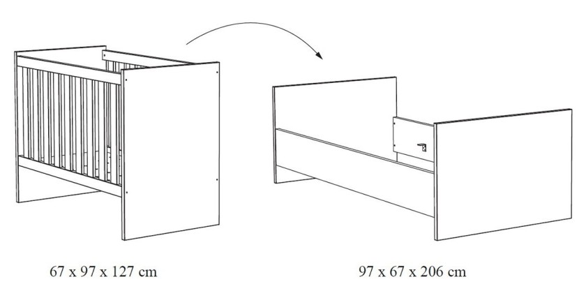 Chambre bébé ou enfant DANAÉ, lit 60x120 évolutif en 90x200, armoire, commode à langer et chevet