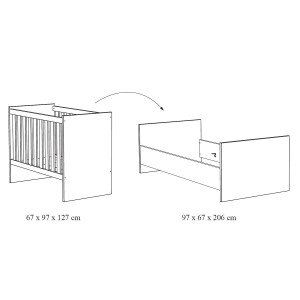 Chambre bébé ou enfant DANAÉ, lit 60x120 évolutif en 90x200, armoire, commode à langer et chevet