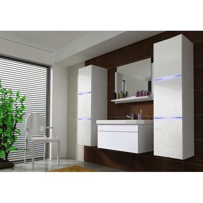 Ensemble meubles de salle de bain collection RAVEN, coloris blanc mat et brillant, avec vasque 60cm et deux colonnes