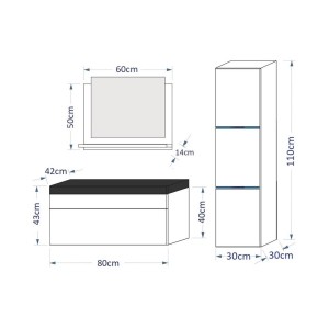 Ensemble meubles de salle de bain collection RAVEN, coloris blanc mat et brillant, avec vasque 60cm et une colonne