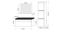 Ensemble meubles de salle de bain collection RAVEN, coloris noir mat et brillant, avec vasque 80cm et une colonne