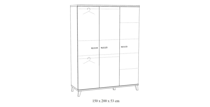 Armoire robuste pour chambre d'enfant 3 portes collection DANAÉ coloris blanc.