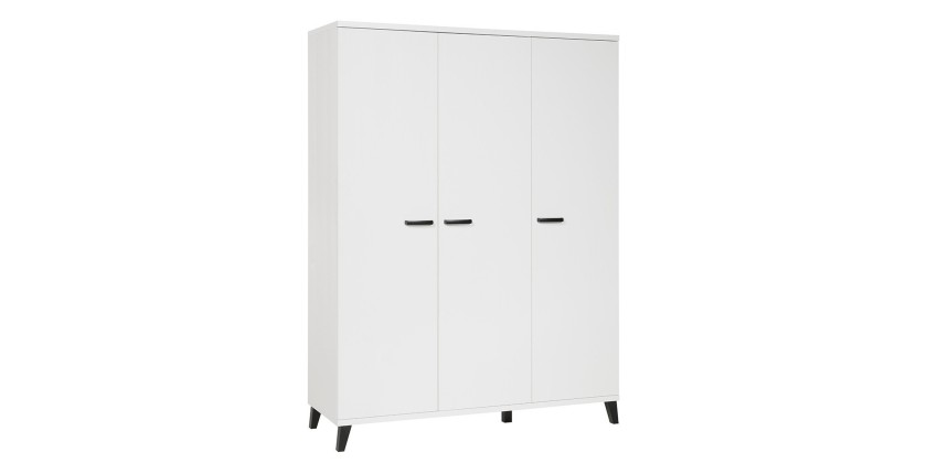 Armoire robuste pour chambre d'enfant 3 portes collection DANAÉ coloris blanc.