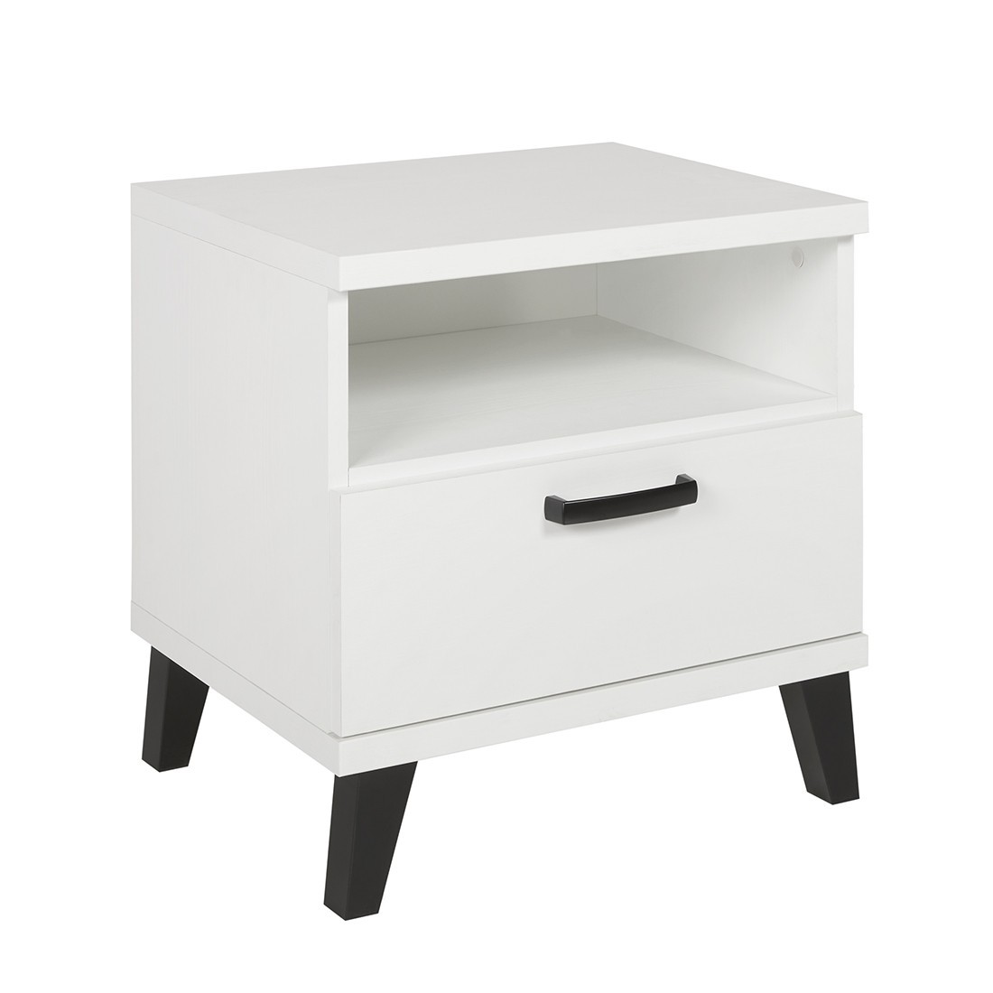 Table de chevet robuste pour chambre bébé et enfant avec tiroir et niche, collection DANAÉ Coloris blanc