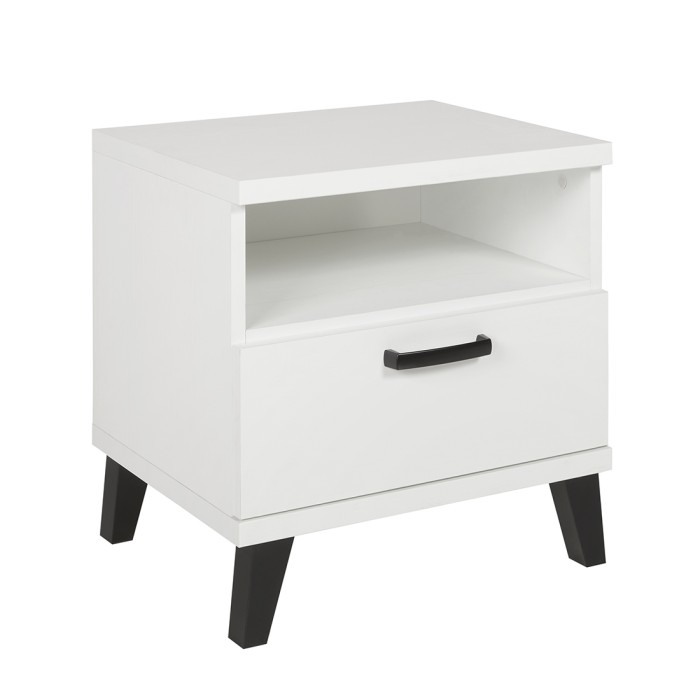 Baby- of kinderkamer DANAÉ, wit van kleur, bed 60x120 omvormbaar tot 90x200, kledingkast, commode met verschoonruimte en nachtka
