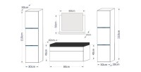 Meuble sous vasque 80cm suspendu collection RAVEN, coloris blanc mat et brillant, avec vasque et siphon inclus