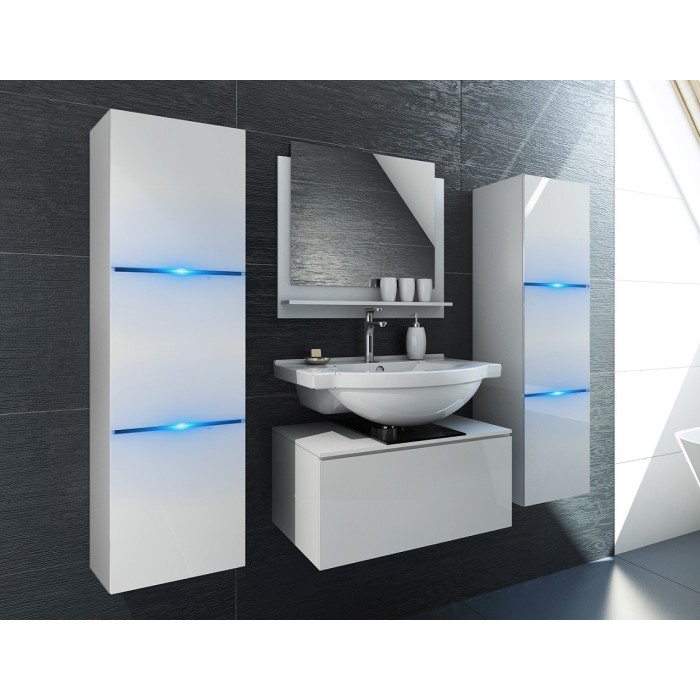 Ensemble meubles de salle de bain collection OWL, coloris blanc mat et brillant avec deux colonnes