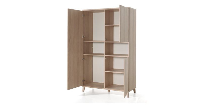 Armoire robuste pour chambre d'enfant 3 portes collection LOUISE coloris chêne River Oak.