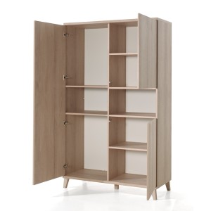 Armoire robuste pour chambre d'enfant 3 portes collection LOUISE coloris chêne River Oak.