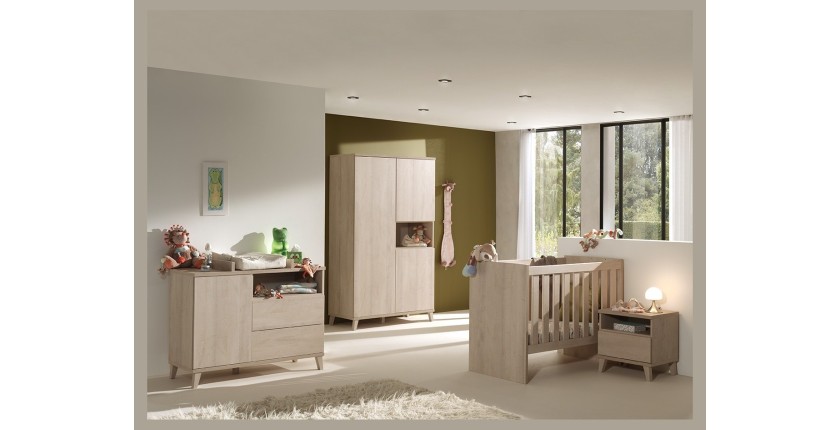 Armoire robuste pour chambre d'enfant 3 portes collection LOUISE coloris chêne River Oak.