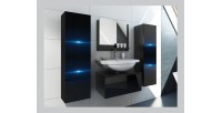 Ensemble meubles de salle de bain collection OWL, coloris noir mat et brillant avec deux colonnes