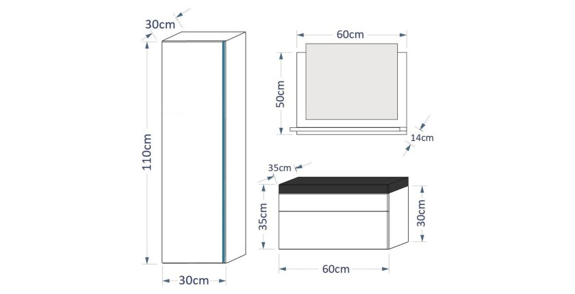 Ensemble meubles de salle de bain collection BIRD, coloris noir mat et brillant avec une colonne