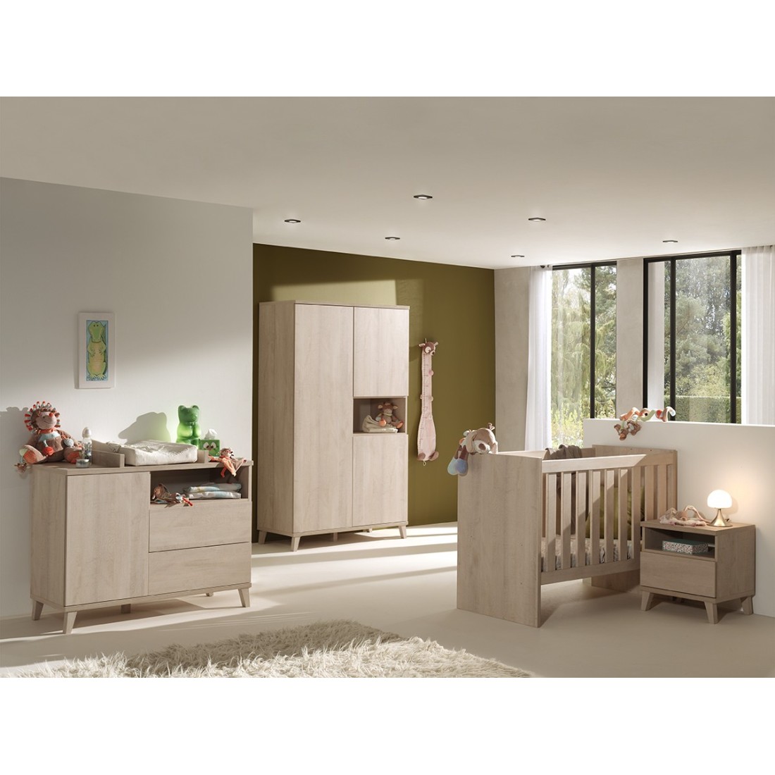 Camera per bambino LOUISE, letto trasformabile da 60x120 a 90x200, armadio, fasciatoio e comodino