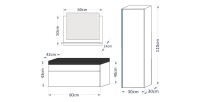 Ensemble meubles de salle de bain collection BIRD, coloris noir mat et brillant avec une colonne et vasque 80cm
