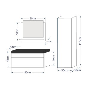 Ensemble meubles de salle de bain collection BIRD, coloris noir mat et brillant avec une colonne et vasque 80cm