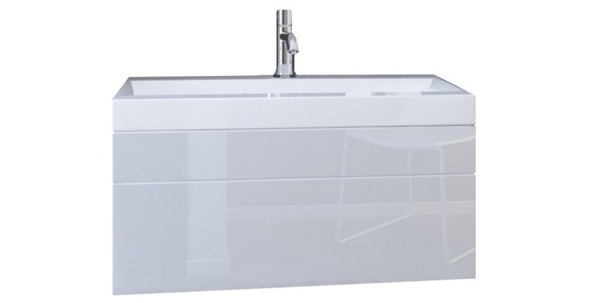 Ensemble meubles de salle de bain collection BIRD, coloris blanc mat et brillant avec deux colonnes et vasque 80cm