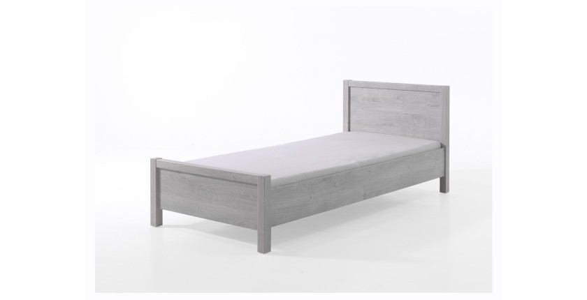 Lit enfant robuste 90x200 collection MATHEO - Coloris gris effet bois