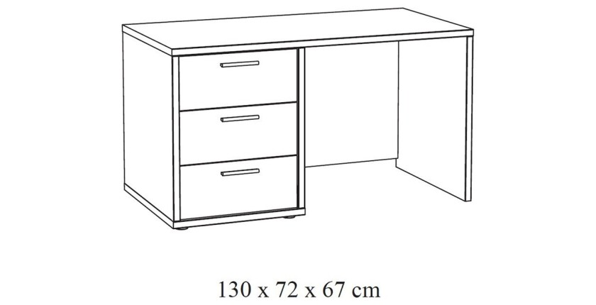 Bureau enfant robuste 3 tiroirs collection MATHEO coloris gris effet bois
