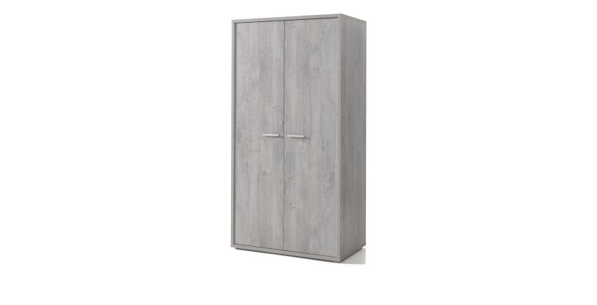 Armoire robuste pour chambre d'enfant 2 portes collection MATHEO coloris gris effet bois