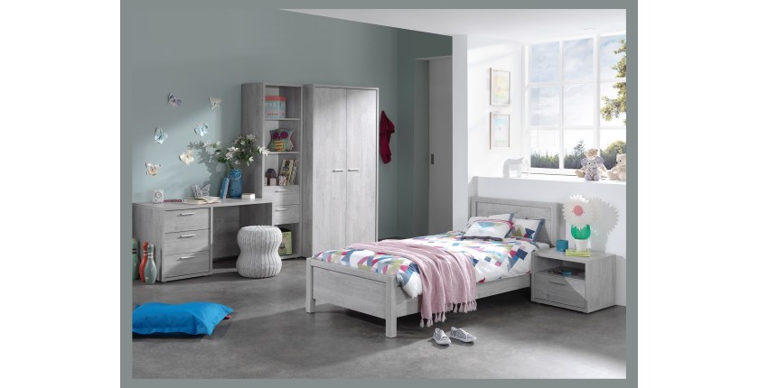 Armoire robuste pour chambre d'enfant 2 portes collection MATHEO coloris gris effet bois