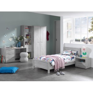 Armoire robuste pour chambre d'enfant 2 portes collection MATHEO coloris gris effet bois
