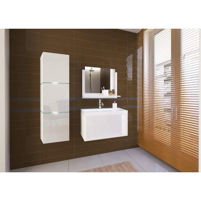 Ensemble meubles de salle de bain collection OWL, coloris blanc mat et brillant avec une colonne et vasque 60cm