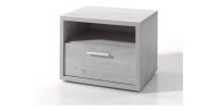 Mesa de noche para habitación de bebé y niño con cajón y compartimento, colección MATHEO Color gris efecto madera