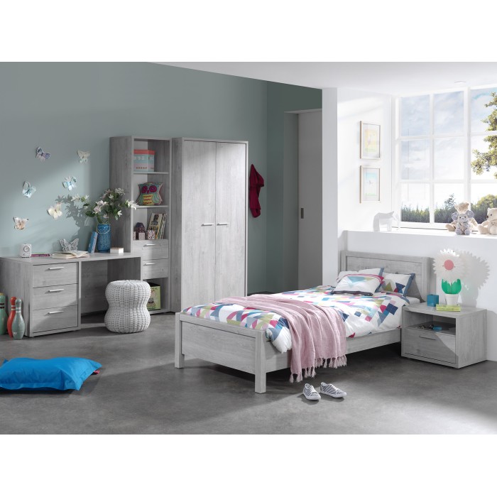 Mesa de noche MATHEO – 1 cajón + 1 nicho – Gris efecto madera