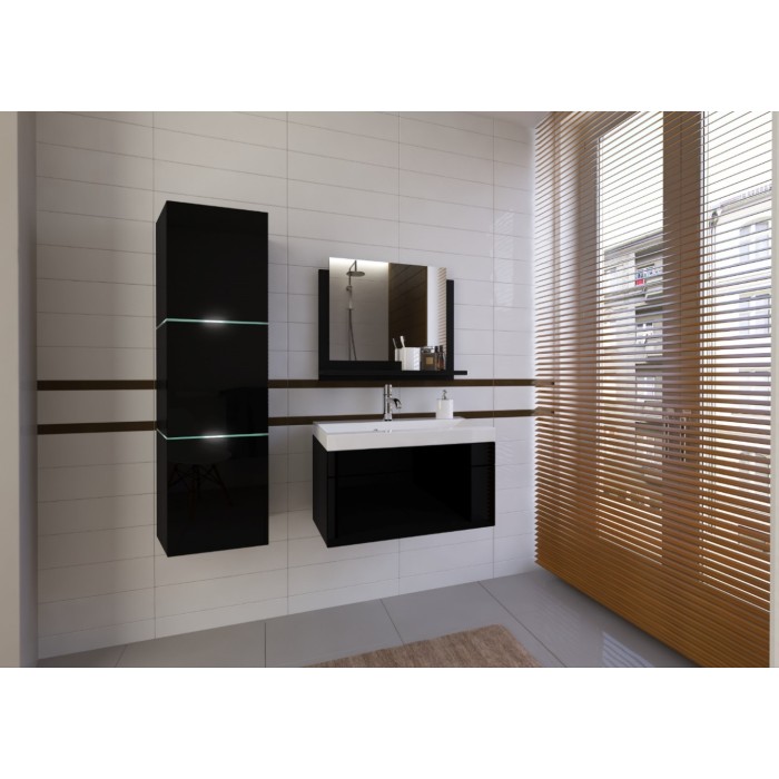 Ensemble meubles de salle de bain collection OWL, coloris noir mat et brillant avec une colonne et vasque 60cm
