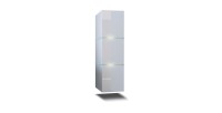 Ensemble meubles de salle de bain collection OWL, coloris blanc mat et brillant avec une colonne et vasque 80cm
