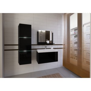 Ensemble meubles de salle de bain collection OWL, coloris noir mat et brillant avec une colonne et vasque 80cm