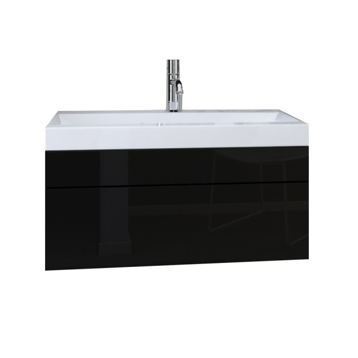 Ensemble meubles de salle de bain collection OWL, coloris noir mat et brillant avec une colonne et vasque 80cm