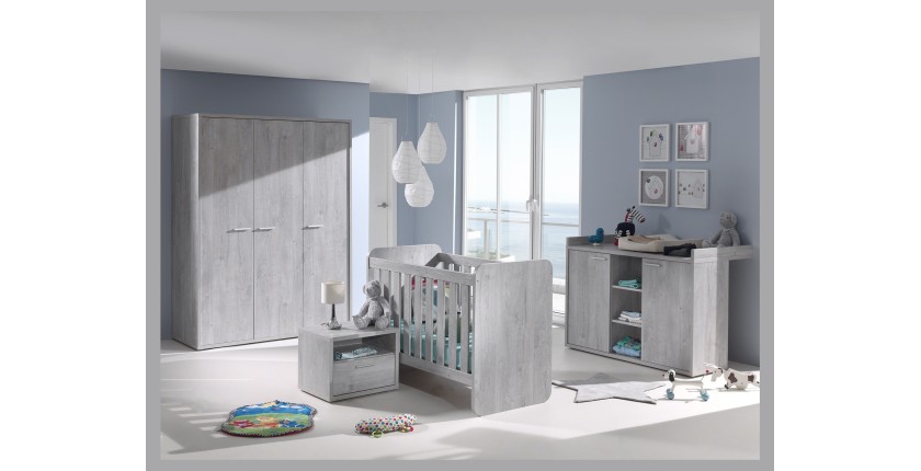 Chambre bébé ou enfant MATHEO, lit 60x120 évolutif en 90x200, armoire, commode à langer et chevet