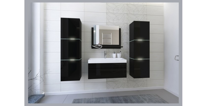Ensemble meubles de salle de bain collection OWL, coloris noir mat et brillant avec deux colonnes et vasque 60cm