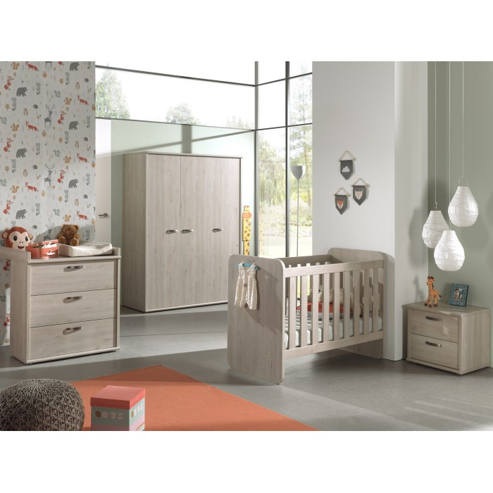 Cuna resistente 60x120 convertible en cama infantil 90x200 color roble claro colección DANY