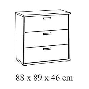 Commode robuste 3 tiroirs coloris chêne clair collection DANY.