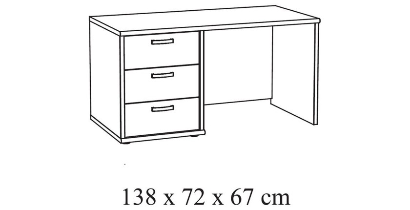 Bureau robuste pour enfant 3 tiroirs plus module étagères collection DANY coloris chêne clair
