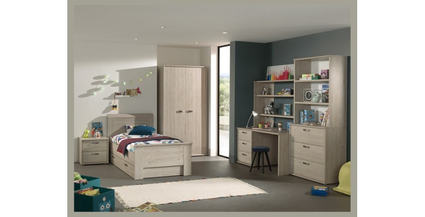 Bureau robuste pour enfant 3 tiroirs plus module étagères collection DANY coloris chêne clair