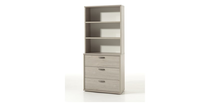 Commode 3 tiroirs avec module 3 étagères coloris chêne clair collection DANY.