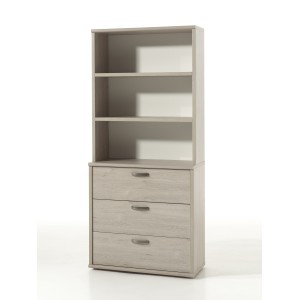 Commode 3 tiroirs avec module 3 étagères coloris chêne clair collection DANY.