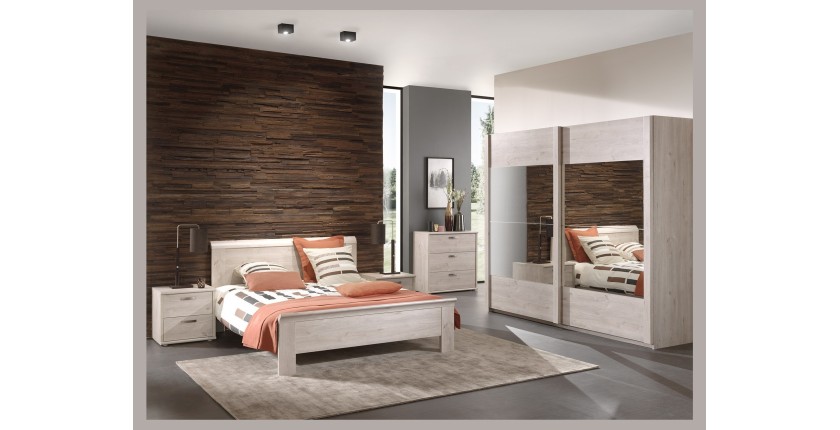 Armoire 250cm pour chambre à coucher avec 2 portes coulissantes collection DANY coloris chêne clair.