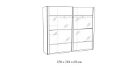 Armoire 250cm pour chambre à coucher avec 2 portes coulissantes collection DANY coloris chêne clair.