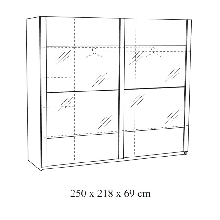 Armoire 250cm pour chambre à coucher avec 2 portes coulissantes collection DANY coloris chêne clair.