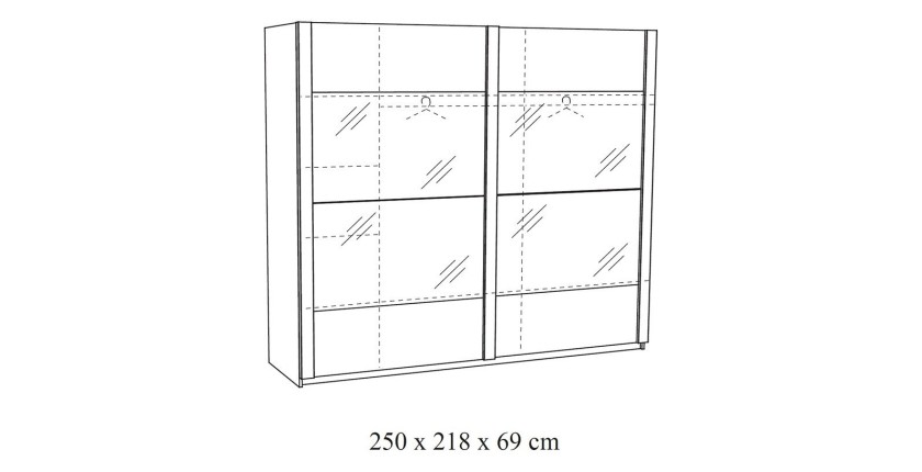 Armoire 250cm pour chambre à coucher avec 2 portes coulissantes collection DANY coloris chêne clair.