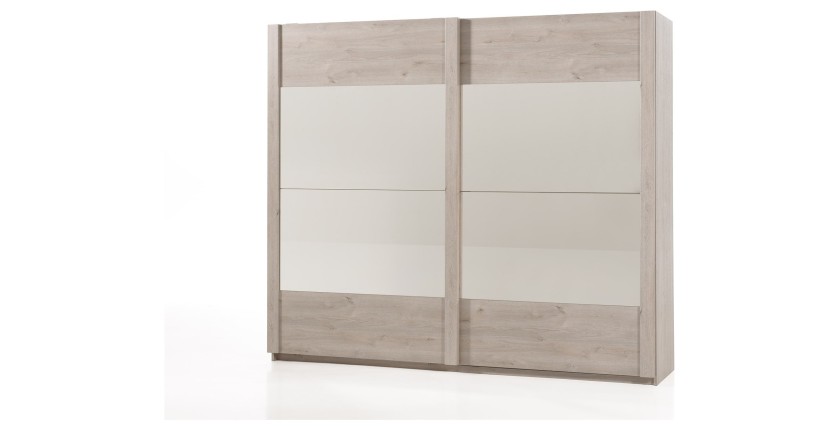 Armoire 250cm pour chambre à coucher avec 2 portes coulissantes collection DANY coloris chêne clair.