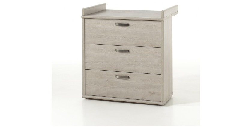 Chambre bébé DANY, lit 60x120 évolutif en 90x200, armoire, commode à langer et chevet, coloris chêne