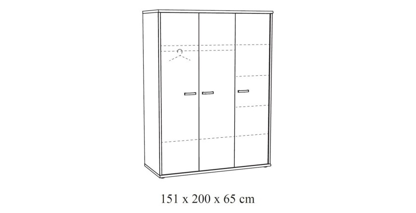 Chambre bébé DANY, lit 60x120 évolutif en 90x200, armoire, commode à langer et chevet, coloris chêne