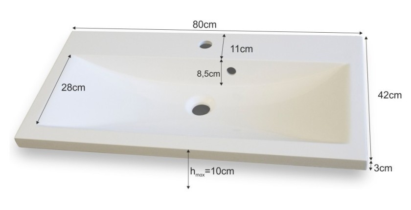 Ensemble meubles de salle de bain blanc collection OWL. Colonne, meuble sous vasque, vasque 80cm, miroir, siphon et leds.