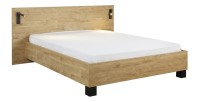Lit adulte 180x200 collection MORGANE avec éclairage en applique orientable intégré - Coloris chêne